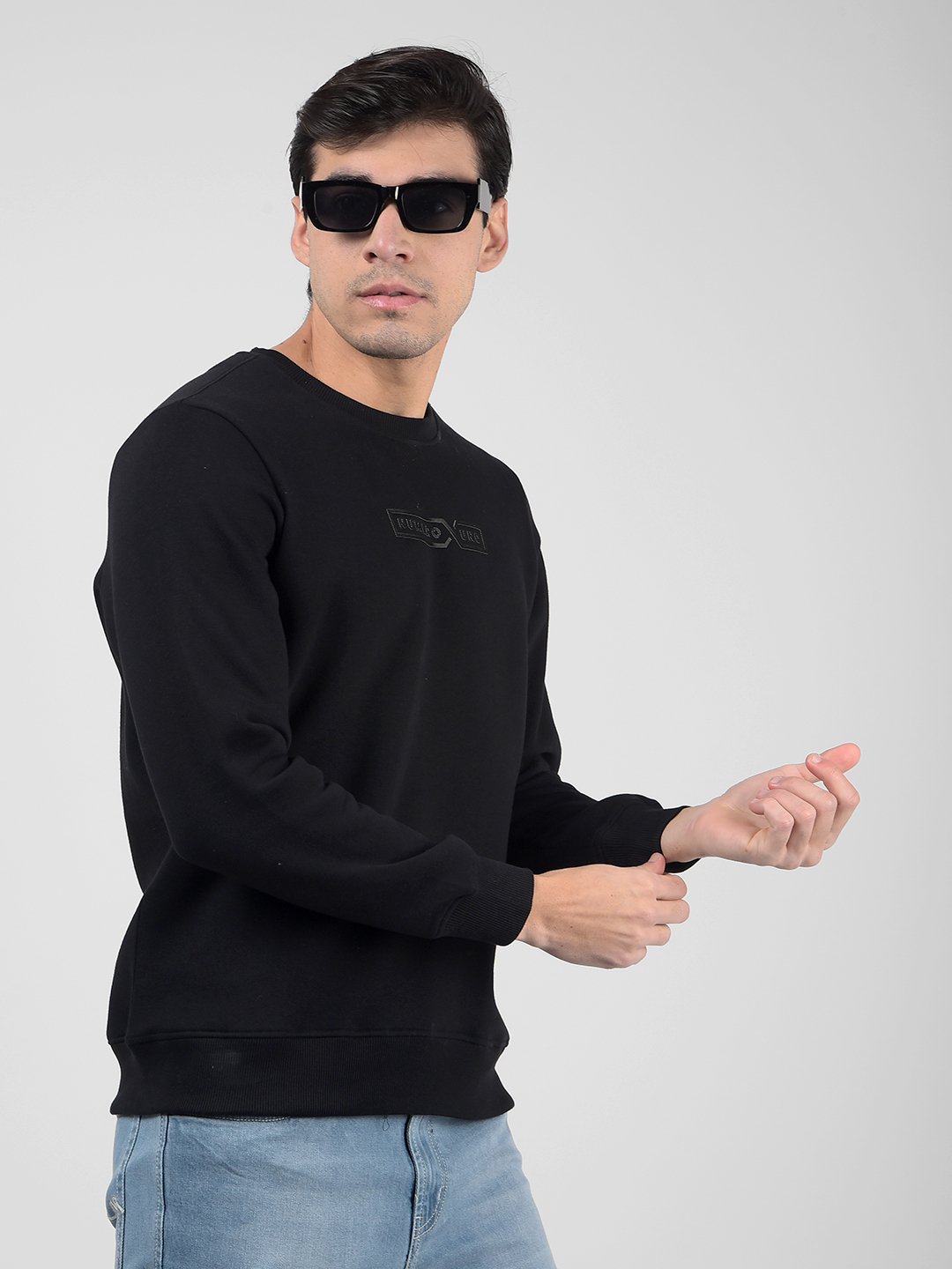 Numero Uno Men Logo Print Black Sweat Shirt